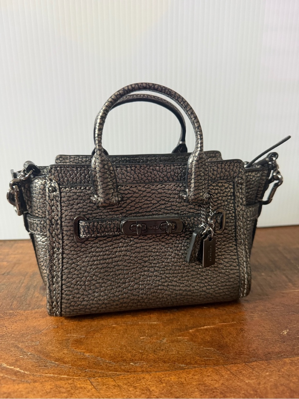 Coach Metallic Leather Swagger Mini Crossbody Bag